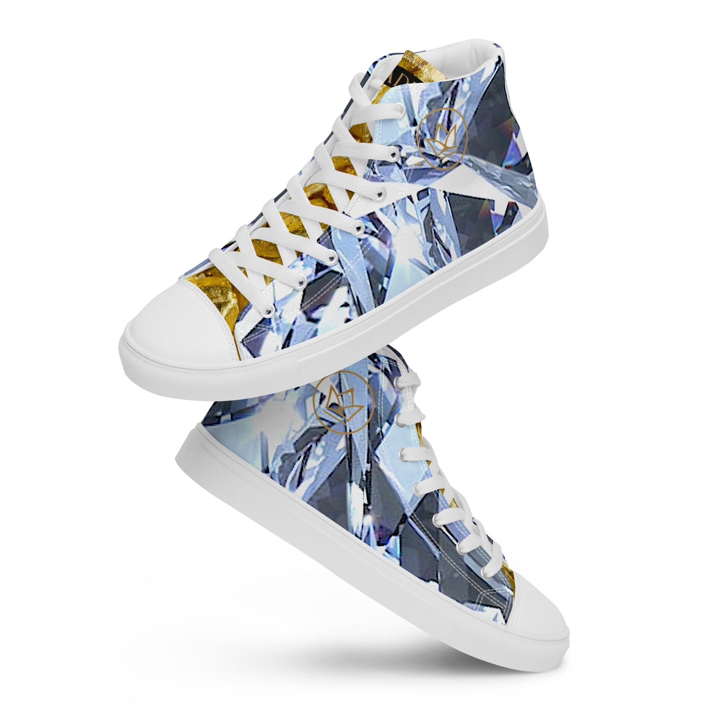 womens limited crystal diamond and gold high top canvas Sneakers with a exclusive, rare and luxury all over printed special diamond & gold color design made by absolut paradiso og, urban art streetwear fashion, phygitals an lifestyle brand. 
