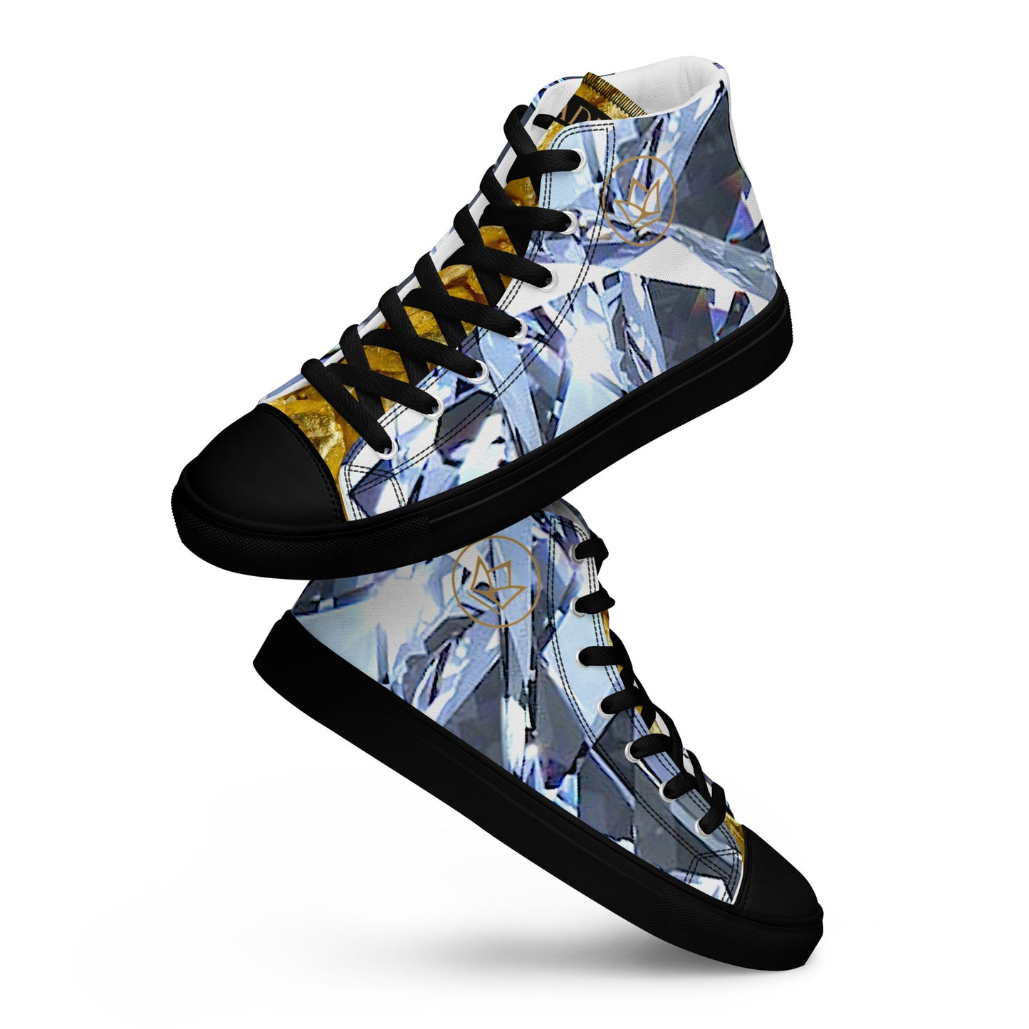 womens limited crystal diamond and gold high top canvas Sneakers with a exclusive, rare and luxury all over printed special diamond & gold color design made by absolut paradiso og, urban art streetwear fashion, phygitals an lifestyle brand. 