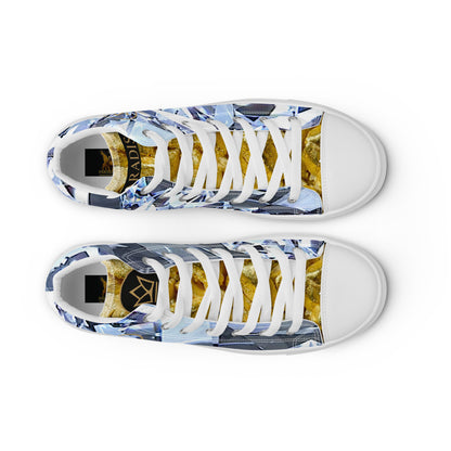 womens limited crystal diamond and gold high top canvas Sneakers with a exclusive, rare and luxury all over printed special diamond & gold color design made by absolut paradiso og, urban art streetwear fashion, phygitals an lifestyle brand. 