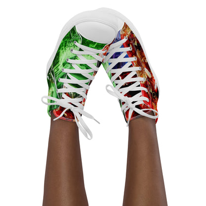 womens limited crystal high top canvas Sneakers with a  exclusive, rare and luxury all over printed color design in, red proustit, green sapphire and blue zircon crystal art-design made by absolut paradiso og, urban art streetwear fashion, phygitals an lifestyle brand. 

