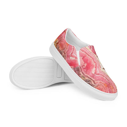 womens slip on canvas Shoe white exclusive unique style, all over printed rhodochrosite crystal art-design made by paradiso og urban streetwear label